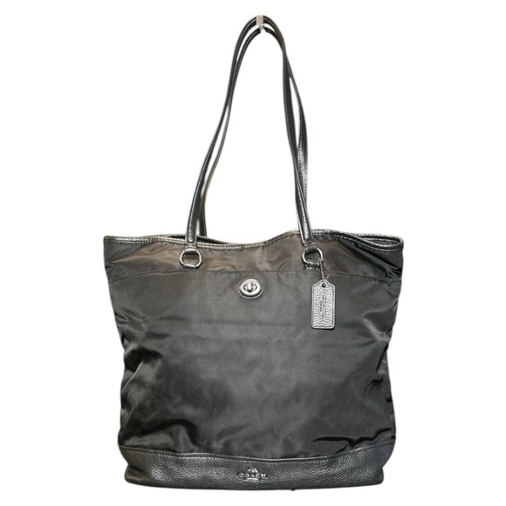 NWT Coach Nylon & Leather Black Tote Handbag F57903 Turnlock Carryall Purse